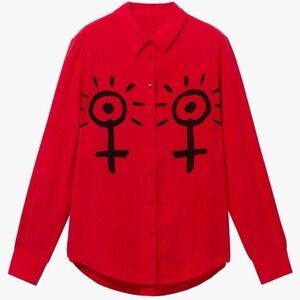 NEW! Desigual Wmns Tiggy Red Shirt With Black Venus Symbol Shirt US Sz XXS $116‎
